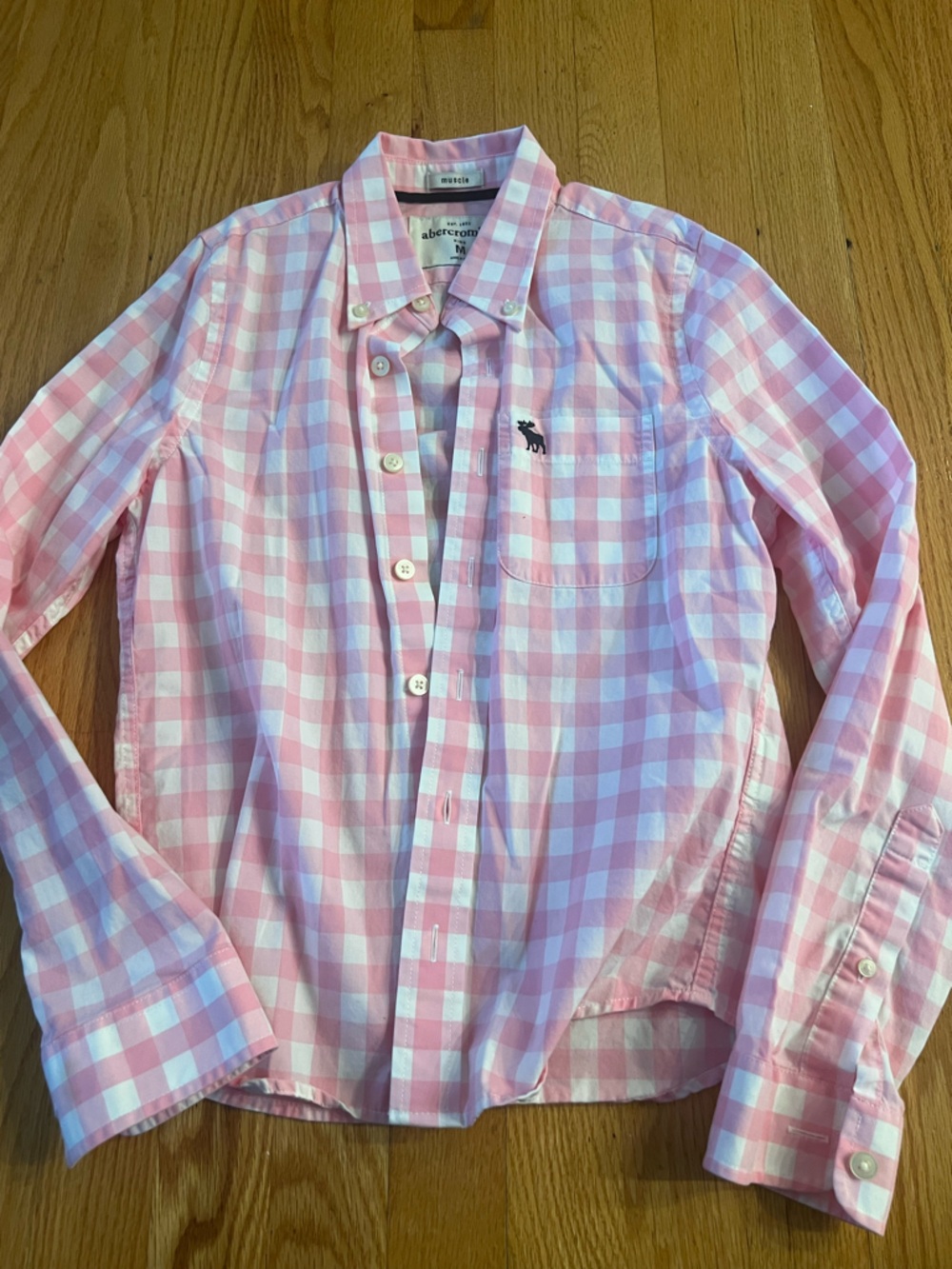 Abercrombiee & Fitch Pink and White Gingham Button-Down Shirt